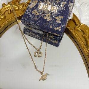 Dior Gold Necklace with Bee and CD Charms